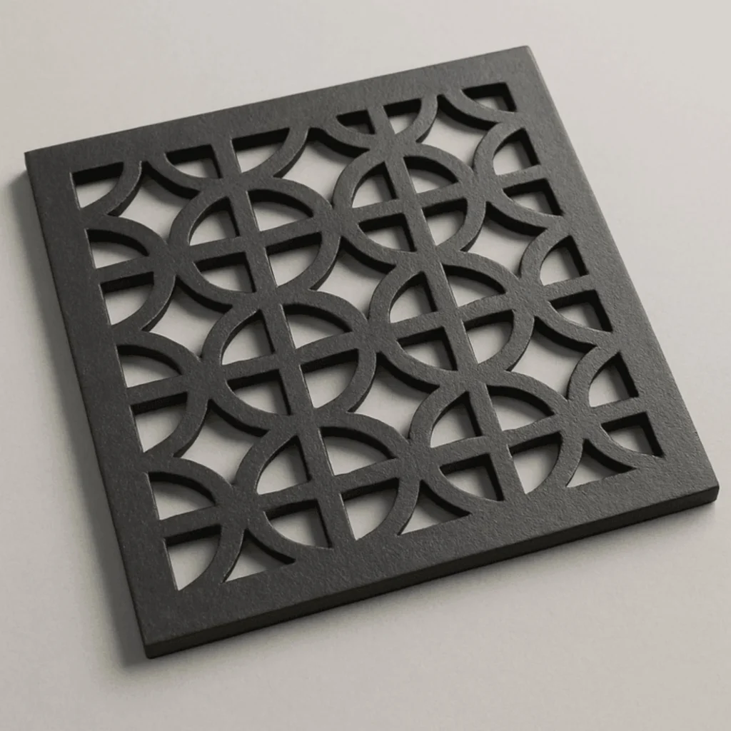 Black lattice jali tile with curved arch design