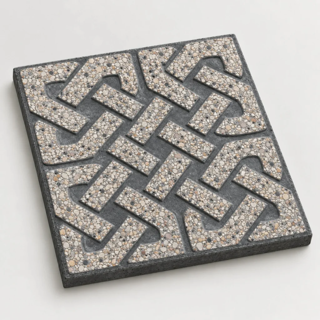 Geometric maze pattern tuff tile with angular design