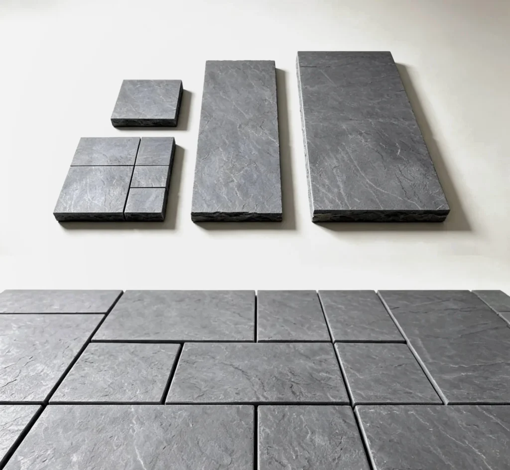 Grey stone texture tuff tile in square and rectangular sizes
