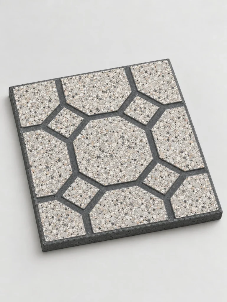 Octagon pattern floor tile with geometric design