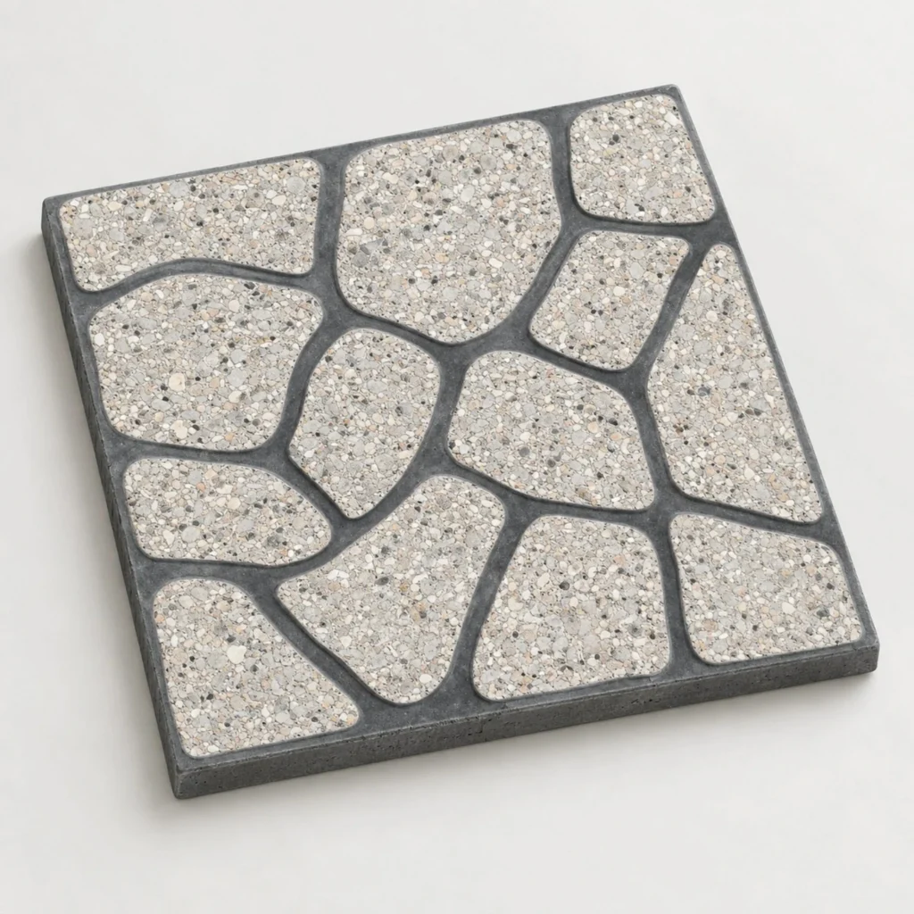 Pebble pattern tuff tile with irregular stone-like design