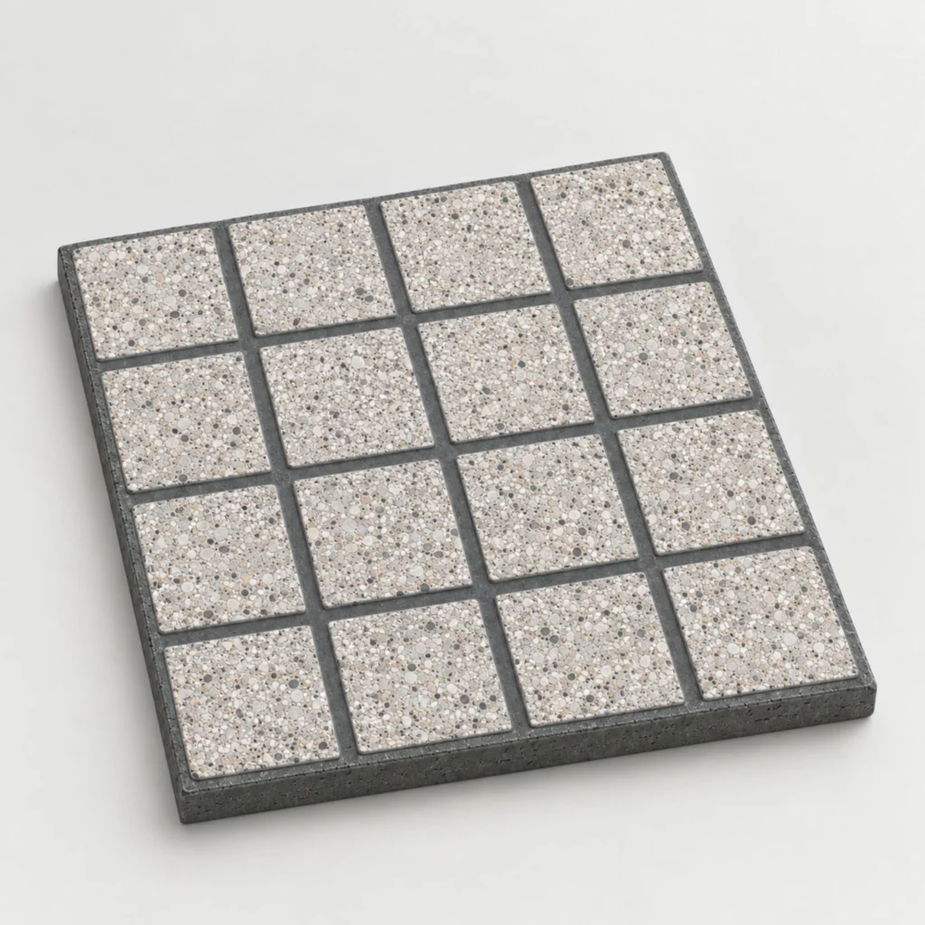 Square grid pattern tuff tile with 4x4 grid design