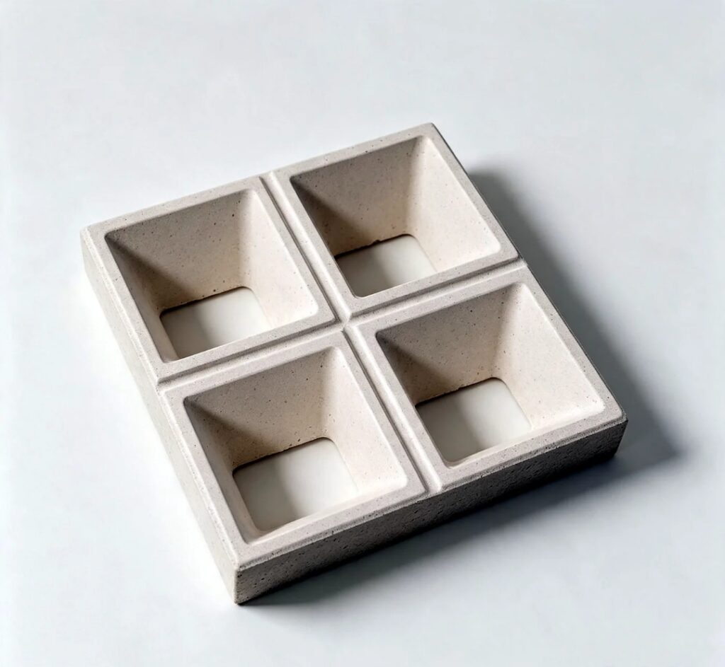 White 4-square cutout jali with indented square design