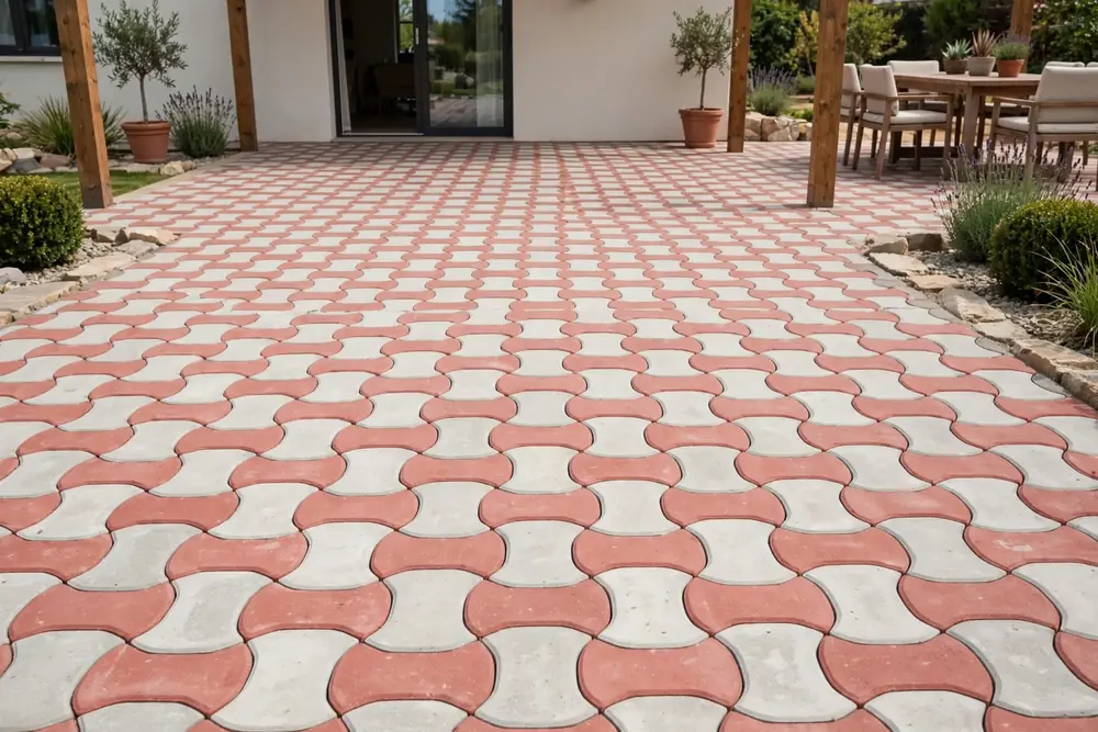 Curved interlocking pavers alternating pattern patio Karachi - Shah Tuff Tiles