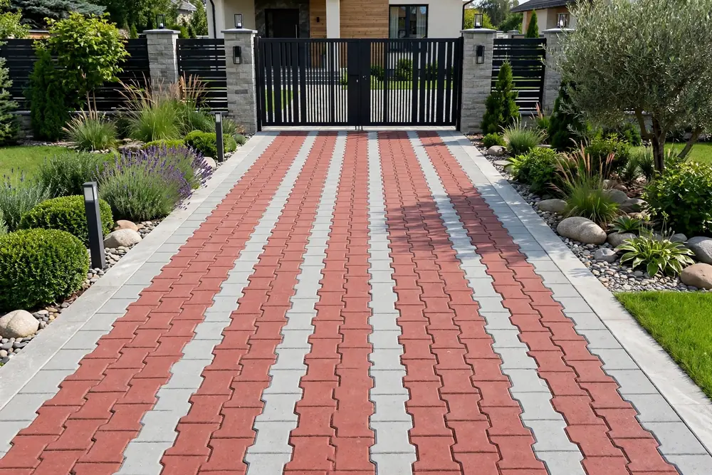 Zigzag interlocking pavers entrance after installation Karachi - Shah Tuff Tiles
