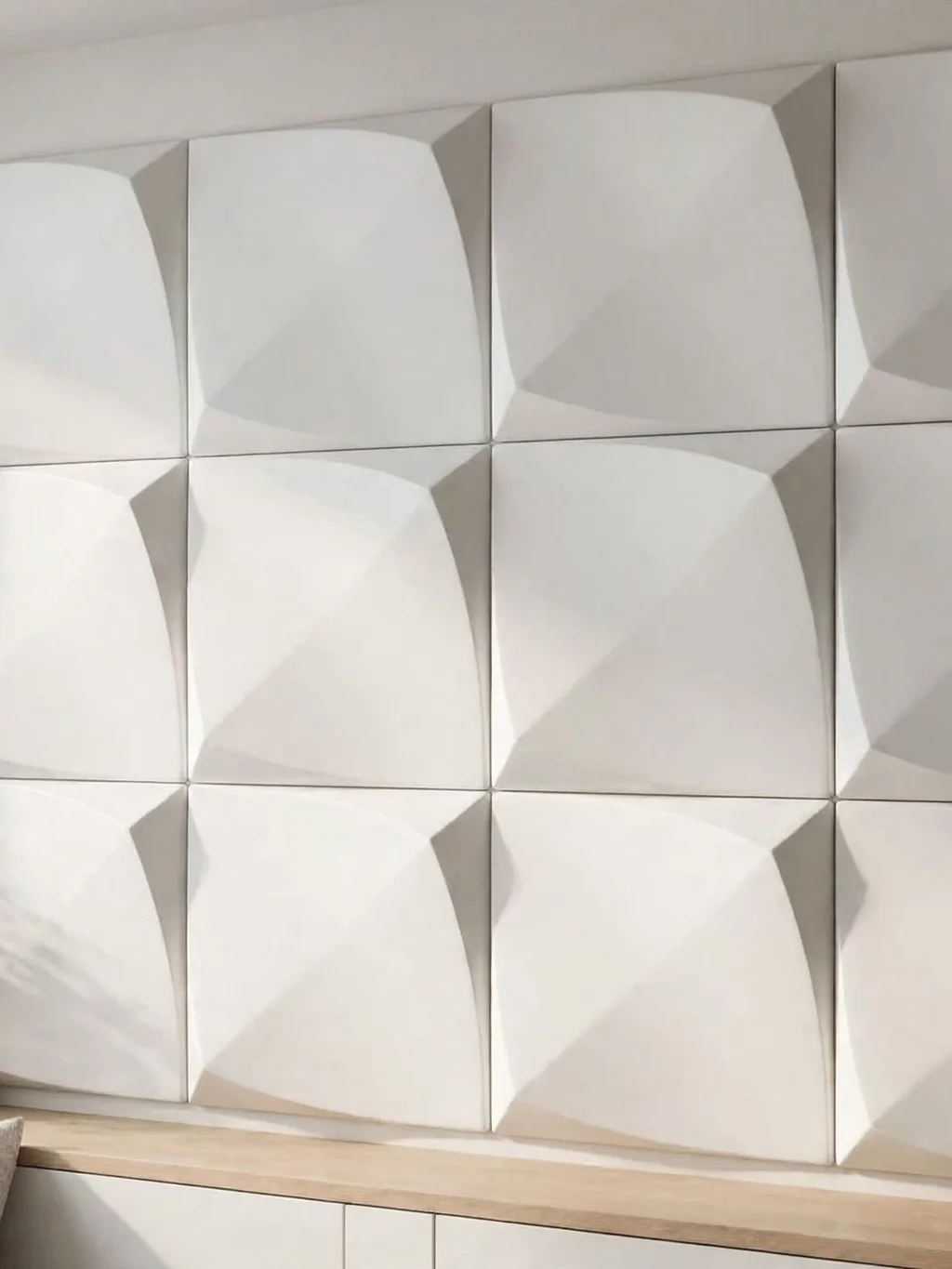 Curved Pillow 3D Decorative Wall Tiles white installed