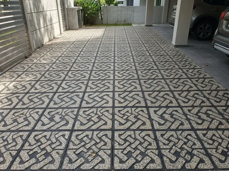Decorative tuff tiles car porch installation Karachi