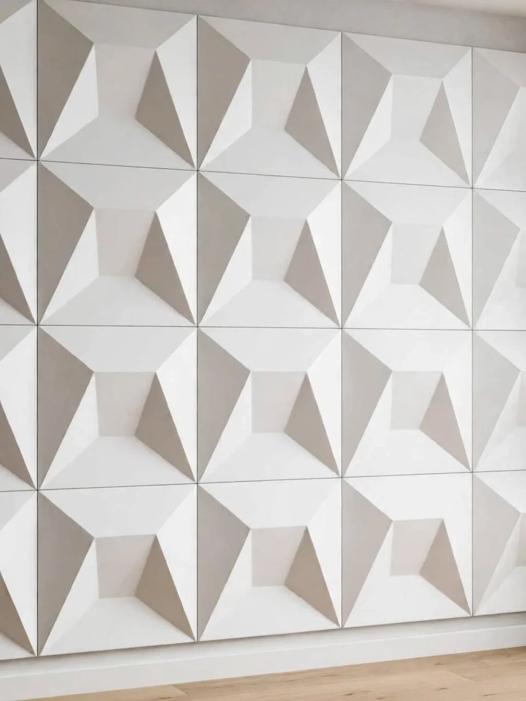 3D Pyramid Decorative Wall Tiles white installed